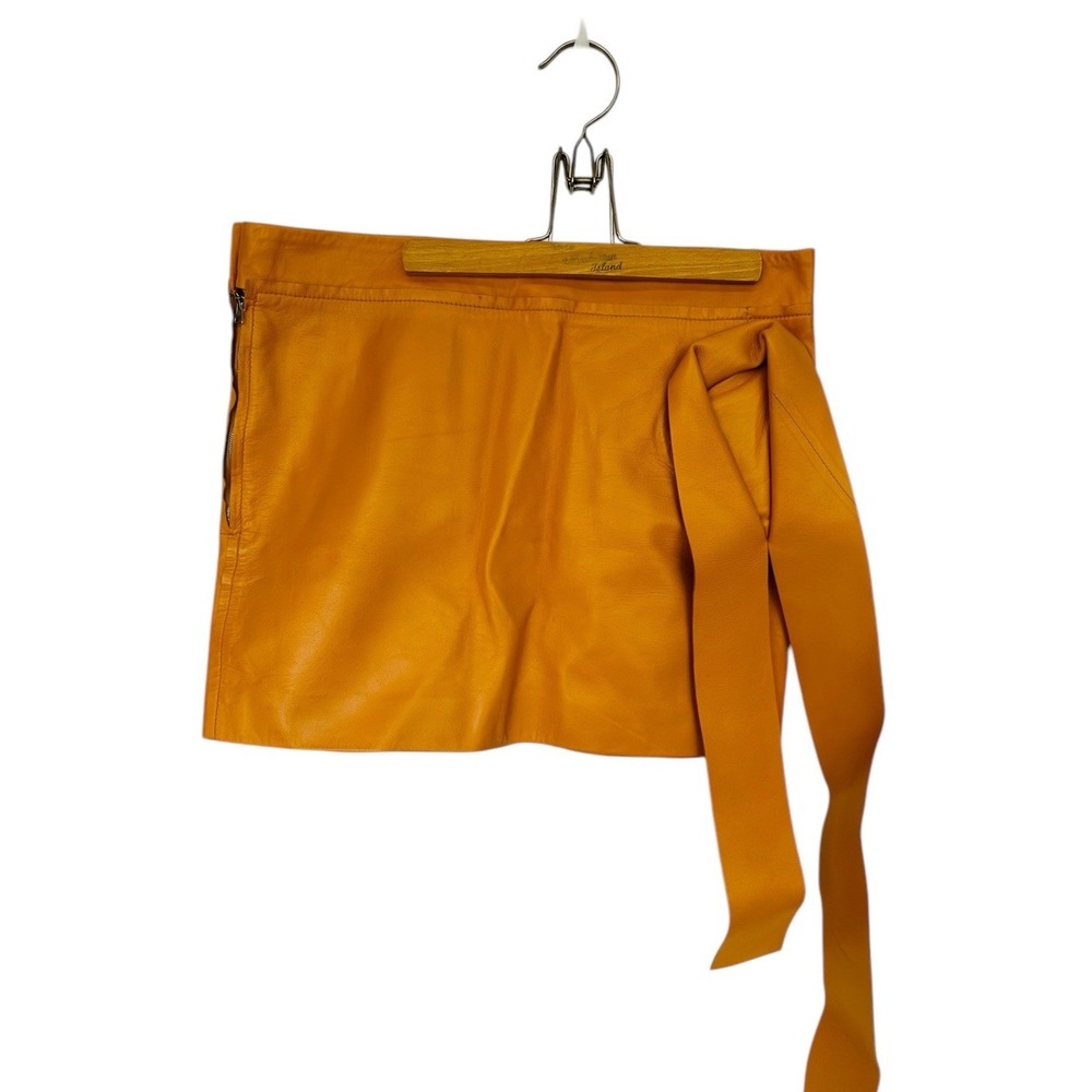 J.W. ANDERSON Women's Pumpkin Lambskin Mini Draped Leather Skirt US6 Medium Read